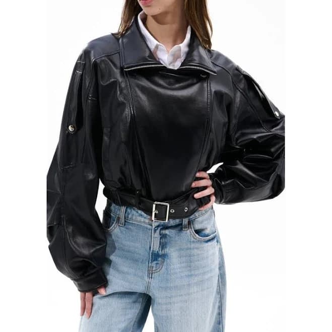 AZALEA WANG Faux Leather Moto Jacket Womens