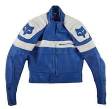 Vtg 80s 90s FOX RACING Men's S Blue Leather Motorcycle Motocross Jacket Padded