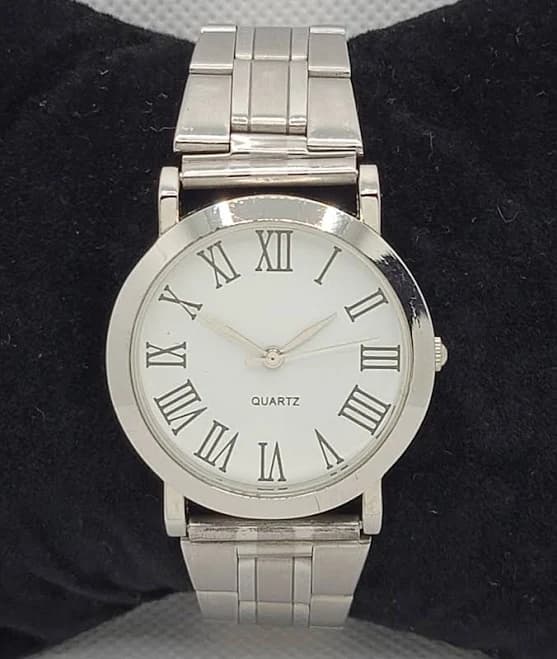 Mens Classic Round Silver Tone Easy To Read White Dial Link Bracelet