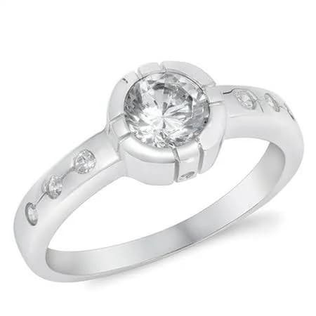 .925 Sterling Silver White CZ Round Solitaire Ring