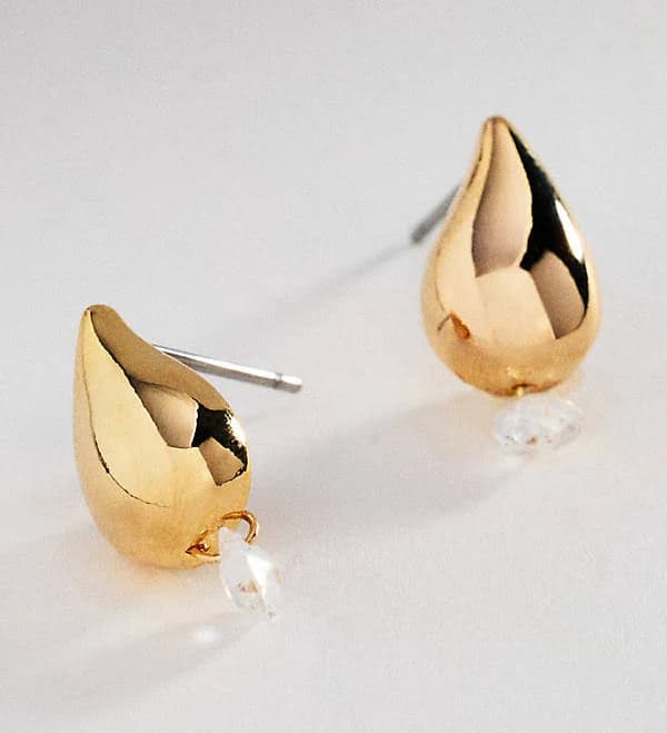 Anthropologie Teardrop Crystal Earrings in Gold
