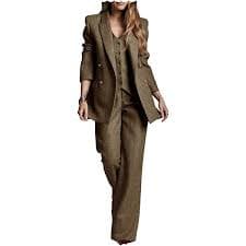 Drkobr Women's Business Suit Double Breasted Jacket Work Office Two Pieces Tuxedos (Jacket+Pants) Khaki at Amazon Women's Clothing store
