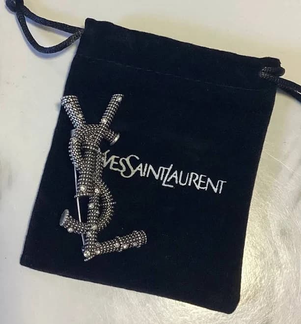 Saint Laurent Embellished Monogram Brooch