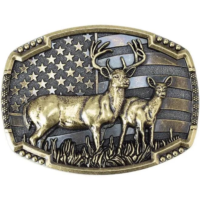 Antique Silver Double Deer Belt Buckle