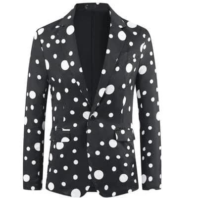 Inspire Chic Men's One Button Notched Lapel Polka Dot Blazer