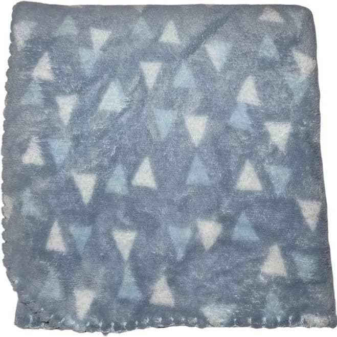 Manhattan Kids Blue White Triangle Baby Blanket Soft Fleece 30x33 Stitched Edge | Unisex | Polyester | Crib | Multi-Purpose Blanket | Easy Care