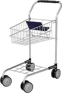 Bayer Design: Shopping Cart - Grey & Blue - Grocery Pretend Play Toy, Spacious Basket Holds Toys & Dolls, Lightweight, Dual Wheels, Toddler-Kids 18mo+