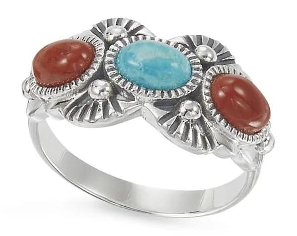 Sterling Silver Turquoise and Red Jasper Ring