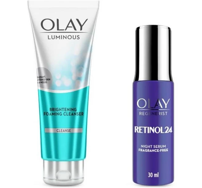 Olay Retinol Kit For Overnight Repair - Serum With Free Cleanser - Kit