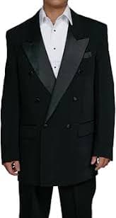 New Men's Black Double Breasted Tuxedo Suit with Jacket and Pants at Amazon Men's Clothing store