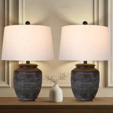 Gracie Oaks 28" Rustic Ceramic Pot Table Lamp for Bedroom Living Room Dining Home Office Entryway, Black & Reviews | Wayfair