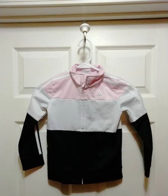 Adidas Sz 6x Girls Track Athletic Jacket Pink/black/white Full Zip