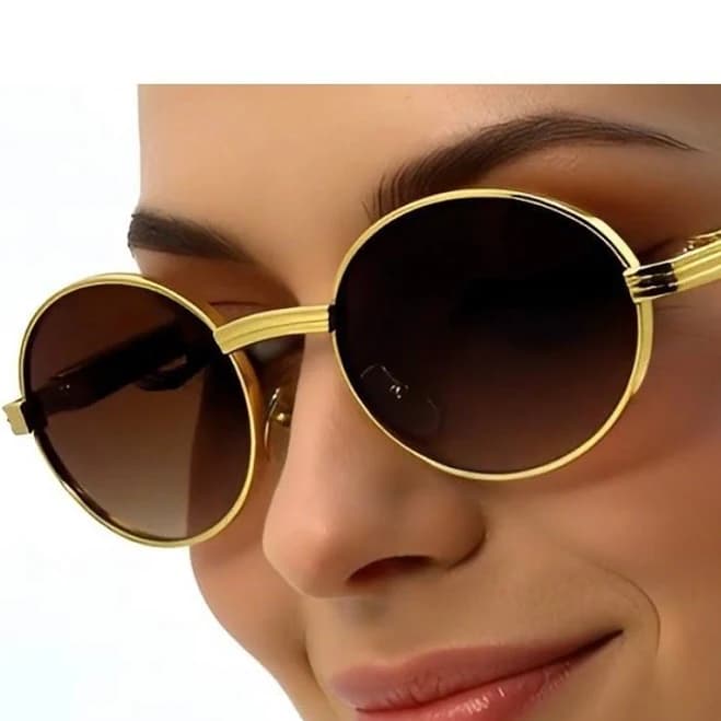 Gold Round Sunglasses For Women Brown Gradient Lenses Luxury Fashion