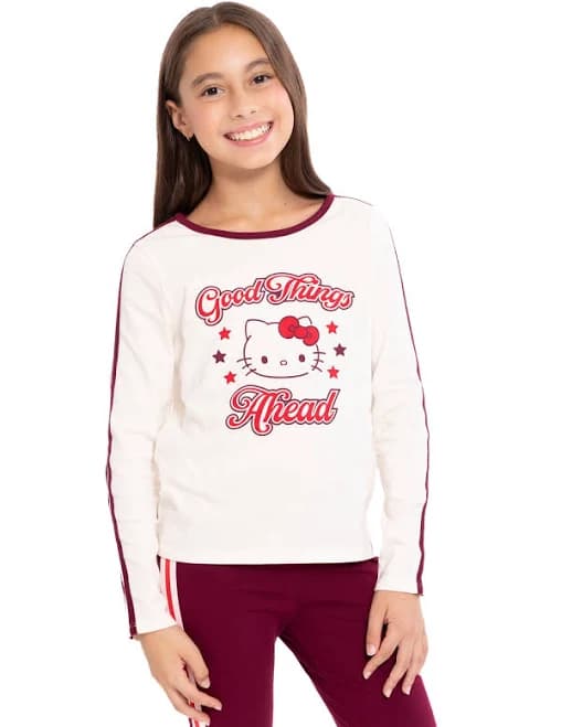Wonder Nation Girls Hello Kitty Cotton Graphic Tee with Long Sleeves