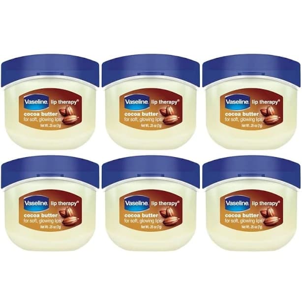 Vaseline Lip Therapy Cocoa Butter 6-Pack Mini Lip Balms for Soft, Glowing Lips, 0.25 Oz Ea