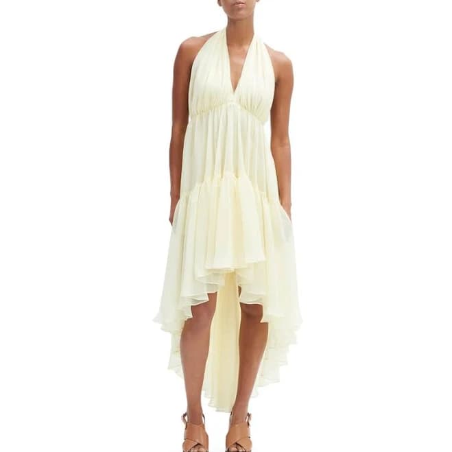 Bardot Leona High-Low Ruffle Chiffon Halter Dress