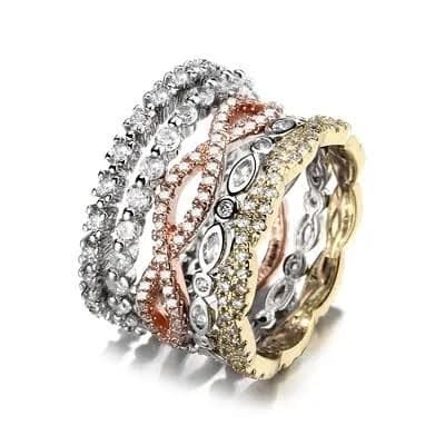 Amy and Annette 14K Gold Plated Sterling Silver Swarovski Crystal Stack Pavé Band Set