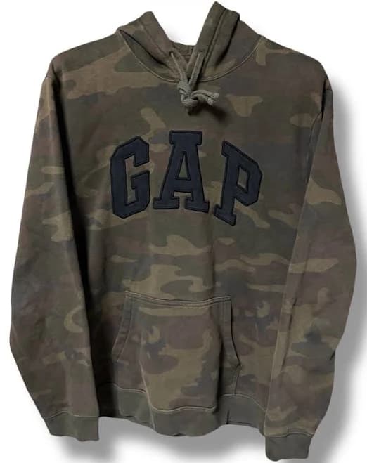 Vintage Gap Camo Hoodie Green Fleece Pullover Military Style Y2k Mens