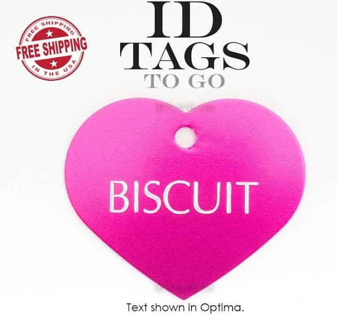 Large heart pet cat dog id tag in red, hot pink, or purple colors engraved custom personalized Pet Tag. ID Tags to Go