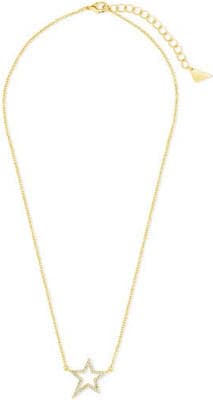 Sterling Forever Women's Stationed CZ Star Outline Pendant Necklace