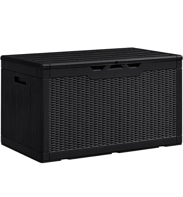 Devoko 100 Gallon Waterproof Large Resin Deck Box Indoor Outdoor Lockable Storage Container for Patio Furniture Cushions Garden Tools (100 Gallon, Black)