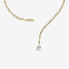 13 ctw Pear Lab Grown Diamond Pave Curve Drop Necklace 14K Yellow Gold, E, VS1