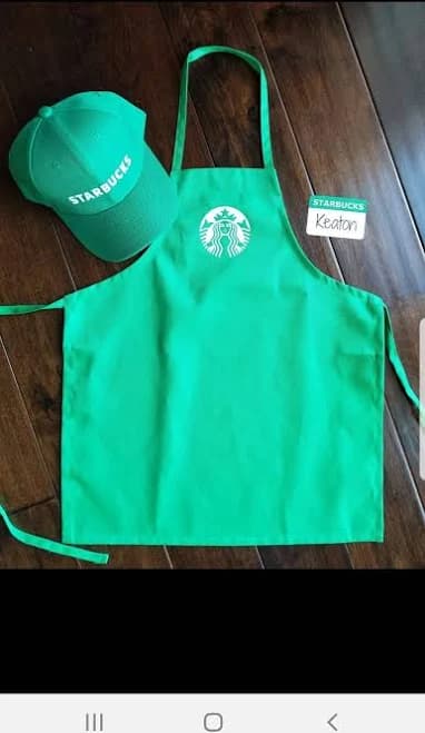 ADULT | TEEN | Starbucks Barista Outfit Apron, Hat, & 2 Blank Name Tags. Purchase hat and apron together get 2 FREE name tags.