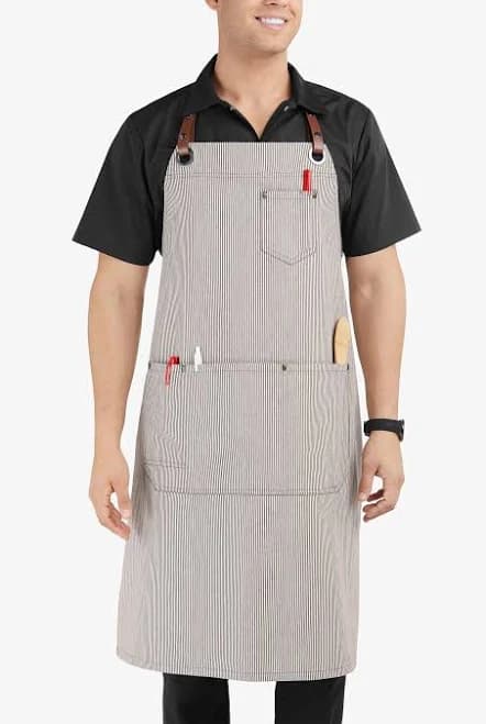 Chef Uniforms Unisex Railroad Stripe 5-Pocket Adjustable Bib Chef Apron