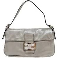 Baguette Silver Metallic Leather Shoulder Bag