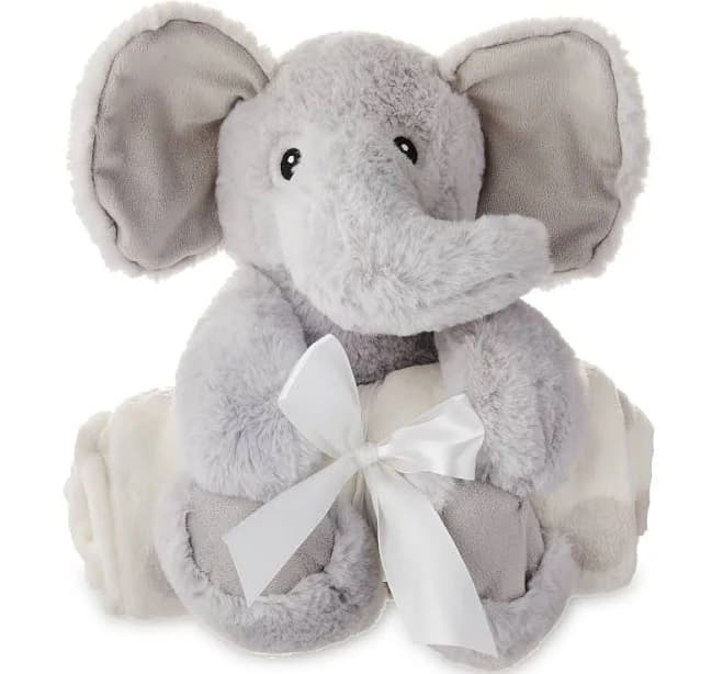 Choice Baby & Toddler White & Gray Dots Blanket and Plush Elephant Toy Set