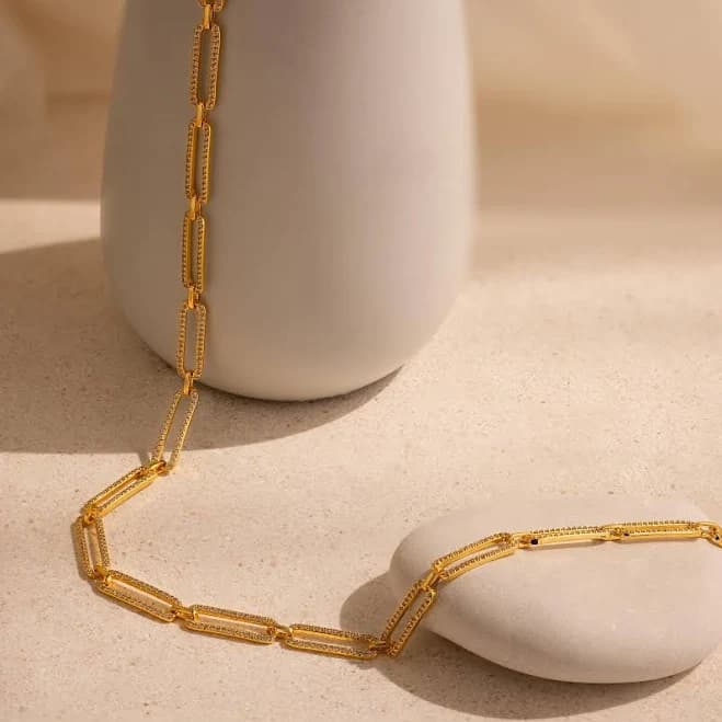 Caitlyn Minimalist Bold Pave Diamond Link Chain Statement Necklace in Silver