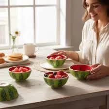 Handmade Watermelon Pattern Ceramic Bowl Set of 6 | 8 cm Snack, Jam & Dessert Bowls | Christmas Gift Housewarming Decor