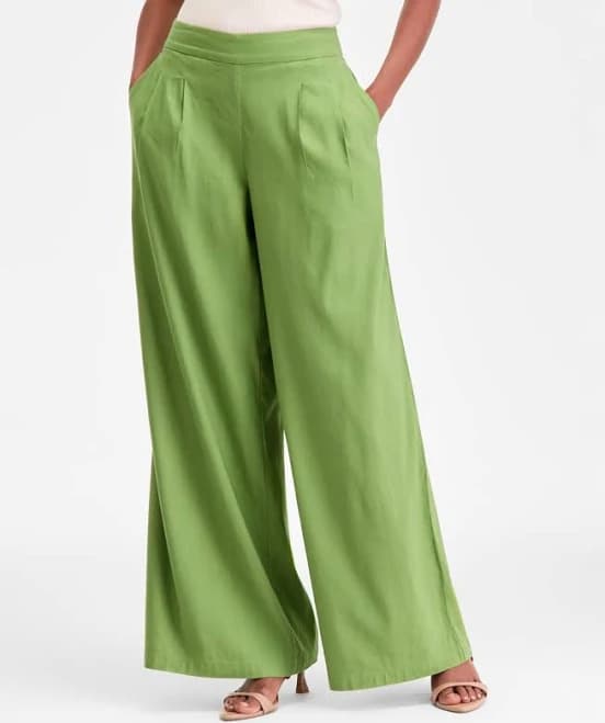 INC International Concepts Women's Linen Pull-On Wide-Leg Pants