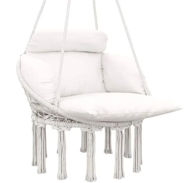 Outsunny Hammock Swing Chair Macrame Hanging Chair with Large Cushion
