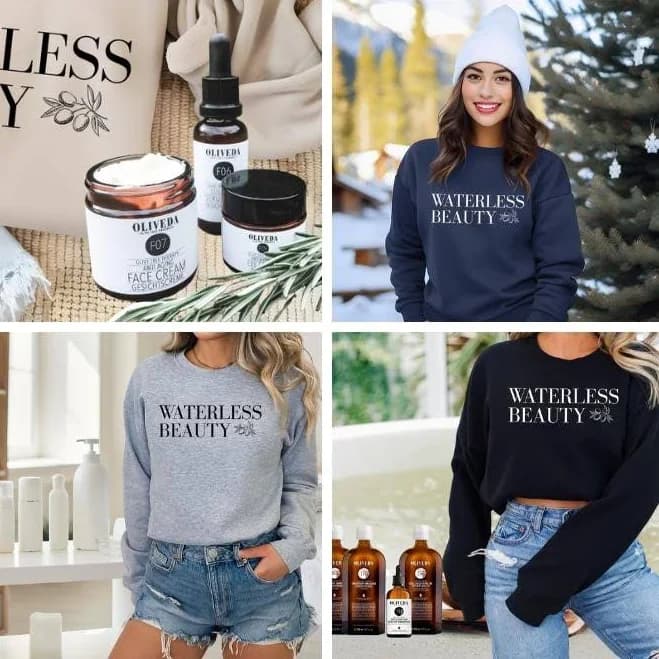 Waterless Beauty1,Crewneck,Olive Tree People Merch,Oliveda Apparel,Skincare Merch,Personalized,Cozy Sweatshirts,Christmas Gift,Team Apparel