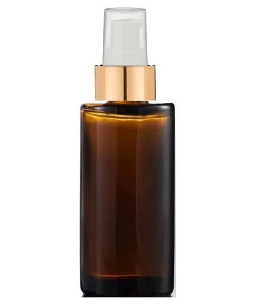 2 oz Amber Cylinder Glass Bottle with White Matte Gold Treatment Pump