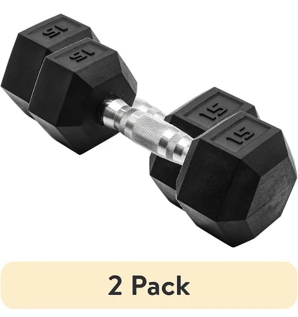 Cap Barbell 15lb Coated Rubber Hex Dumbbell Pair