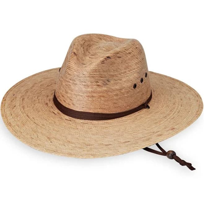 Men’s Baja Fedora – Natural Wide Brim Straw Surf Sun Hat with Chin Strap and UPF 50+ Sun Protection