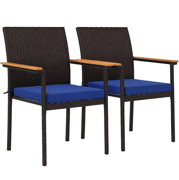 Outsunny Stackable Patio Wicker Dining Chair Set of 2 with Cushions