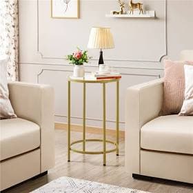 Alden Design Round Metal End Table with Glass Top