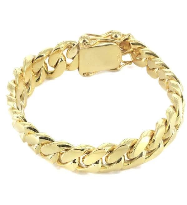 Solid Mens Miami Cuban Link Bracelet 10K