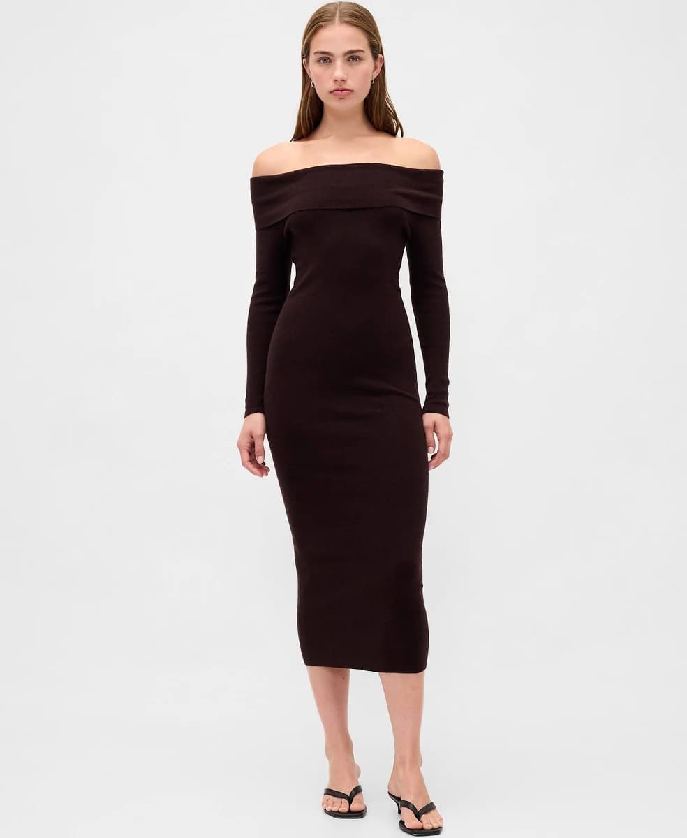 Gap Women's Cashsoft Stretch Off-Shoulder Midi Sweater Dress