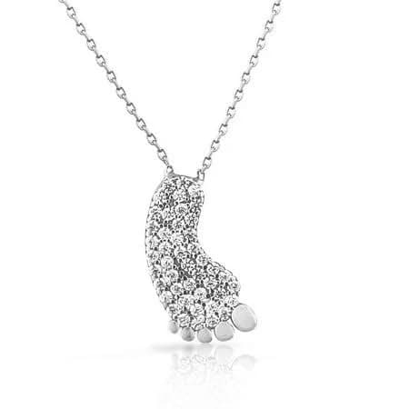 My Daily Styles Women's 925 Sterling Silver White CZ Foot Pendant Necklace with Chain