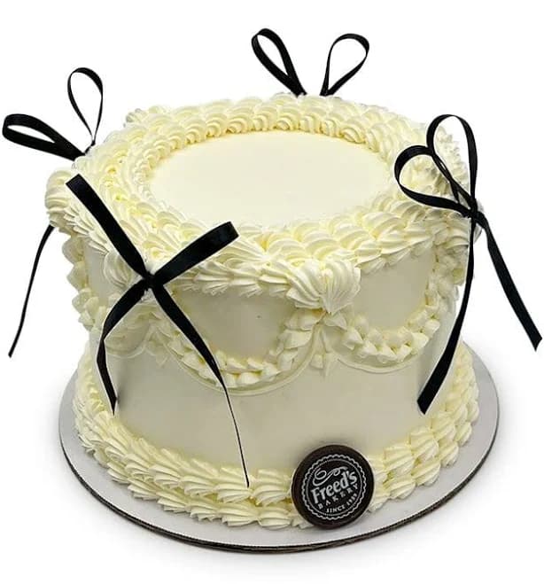 Vintage White Cake with Black Ribbons