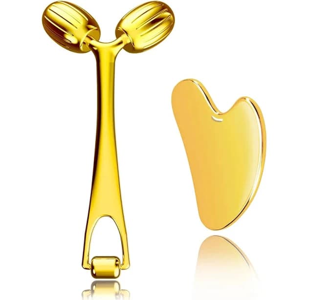 Yeamon Face Massager, Metal Face Roller Gua Sha Massage Tool for Face Neck Eye Body Skin Care, Facial Roller for Women