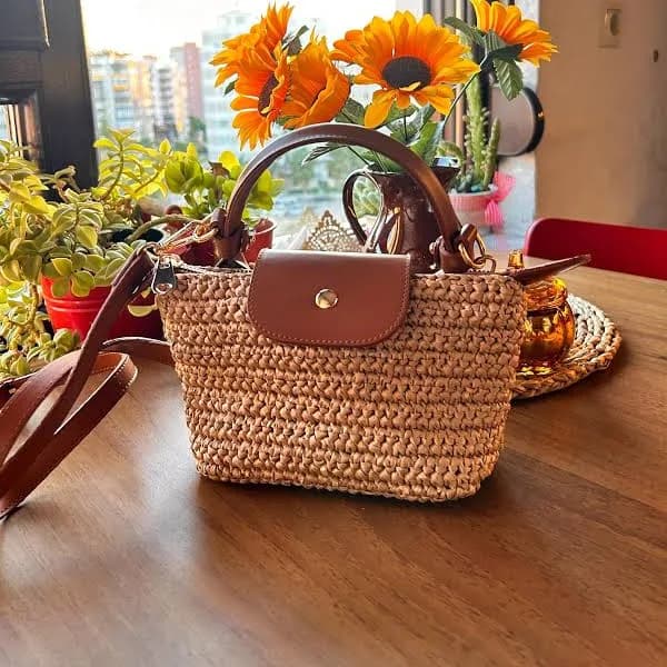Raffia Longchamp Straw Crossbody Mini Bag