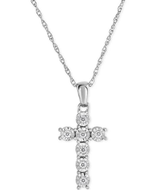 Macy's Sterling Silver Diamond Cross Pendant Necklace