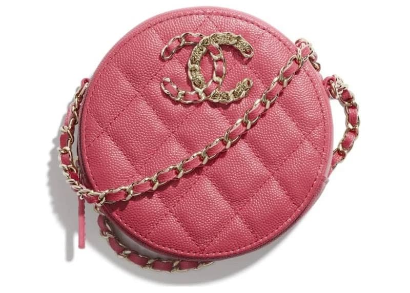CHANEL CC Quilted Caviar Round Clutch Crossbody Bag
