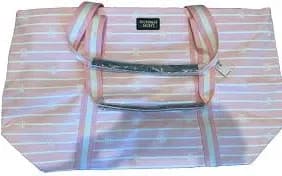 New Victorias Secret Pink White Stripe Bag Large Canvas tag Retail Price $59