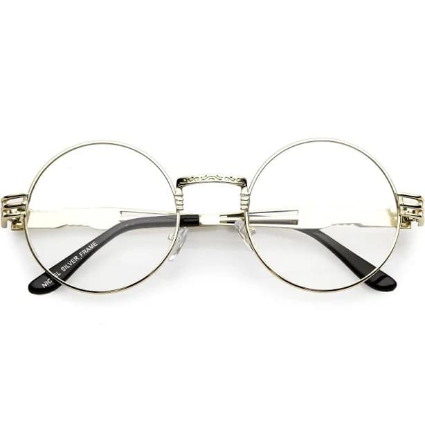 Retro Dapper Round Metal Clear Lens Glasses